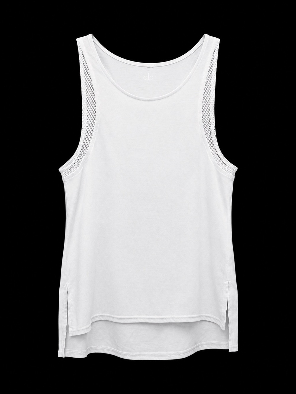 ALO Yoga Ella Mesh Racerback High-Low Tank Top White Size Medium